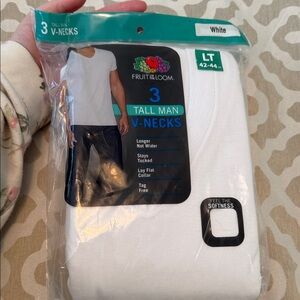 Fruit of the Loom White 3-Pack Tall Man V-Necks Size L Tall